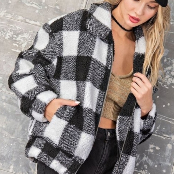 🖤 PLAID SHERPA JACKET - Picture 2 of 7